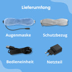 Lieferumfang der MediMask mit Augenmaske, Schutzbezug, Bedieneinheit und Netzteil